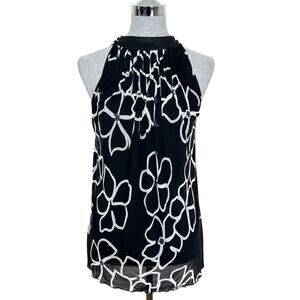 Saks‎ 5th Ave Black and White Floral Halter tunic with mesh overlay